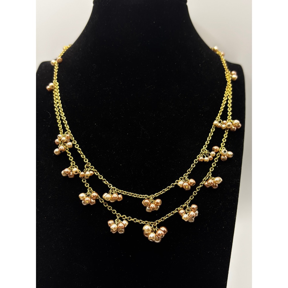 Trifari Necklace Womens 15" Gold Tone‎ Pink Pearlessence Double Strand Cluster